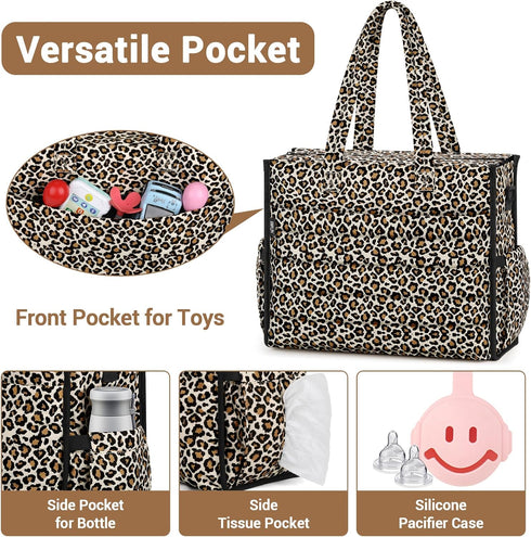 4Pcs Mommy IBFUN Diaper Bag Tote for Baby - Large Baby Bag with Waterproof Changing Pad Pacifier Case, Travel Hospital