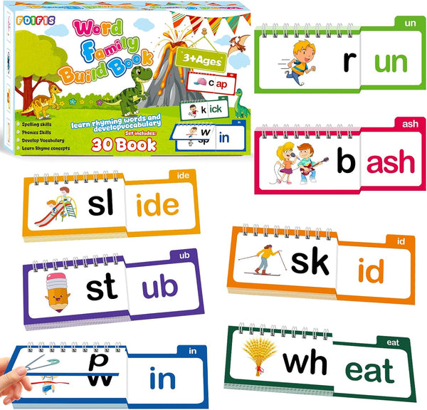 FOIFIS Word Family Build Book, 30 Read and Rhyme Flip Activity Book, Dinosaur