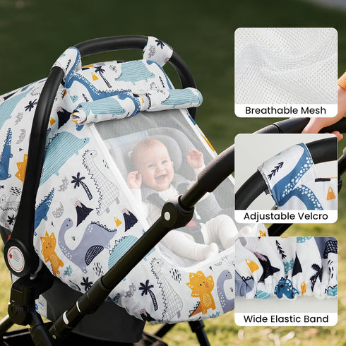 2 Elstey Car Seat Cover Baby, Minky Dot Carseat Covers Baby Girls, Lightweight Infant Car Seat Cover Canopy with Layers