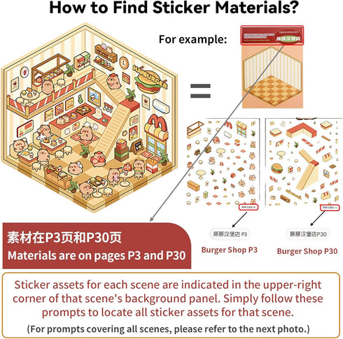 Krttwwx 20 Sets 3D DIY Sticker Scene Collection Book for Kids Adults Cute Make Your Own Shop House Stickers for Gifts