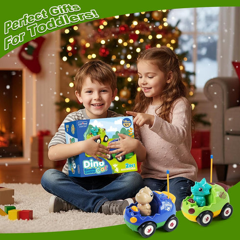 2-Pack 2 3 4 5 18+ RC Dinosaur Cars for Kids - Remote Control Dinosaur Toy Cars with Music and Lights, Birthday Gift