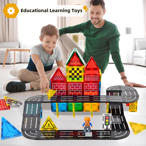 Pack, 3+Year Aukit Magnetic Tiles Road Expansion Magnetic Building Blocks Construction Toys for Old Boys Girls, Kids