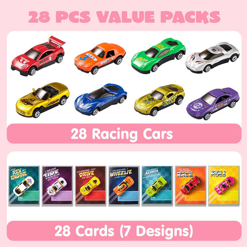 28-Count JOYIN Valentines Day Gifts Cards, Valentine's Greeting Cards for Kids with Die-Cast Racing Cars Valentine