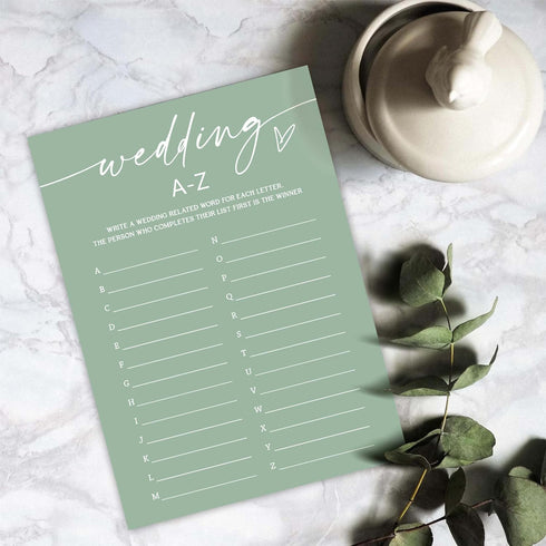Green Theme Bridal Shower Games for 25 Guests, Wedding A-Z Games, Advice Cards for Reception, Engagement Party Supplies