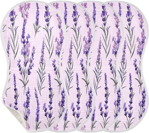 Bulletgxll Set 4, Lavender Bouquet Unisex Baby Burp Cloths of Soft Absorbent Organic Cotton Muslin Burping Cloths