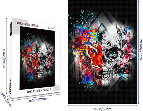 1000 Piece Jigsaw Puzzle for Adults - Tiger and Skull Wooden Puzzle, Educational Toys Gifts (29.5x19.7 Inches)