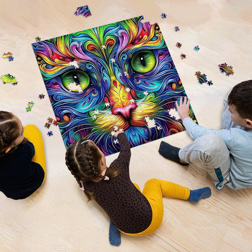 PICKFORU 1000 Cat Puzzles for Adults Pieces, Fantasy Animal Kitten Abstract Art Puzzle, Colorful Funny Cat Puzzle