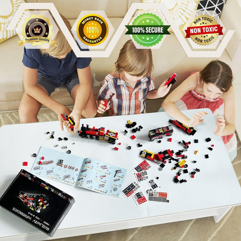 Transforming Train Building Block Toys for Boys Girls Aged 6-12.Steam Train or 8 Locomotive Models or Train Warrior Robot.Wheeled Train Toys.8in2 Construction Toys.Idea Gifts for Kids(766P)