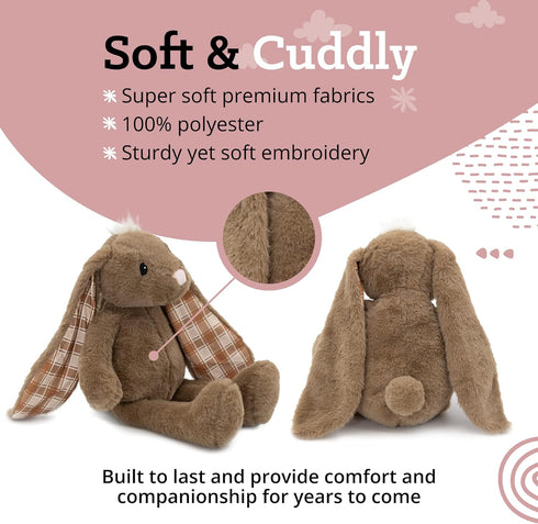 Plushible 18" Brown Easter Bunny Stuffed Animal, Soft Embroidered Plush Toy for Kids, Cuddly Bunny for Newborns