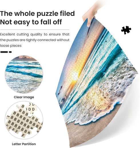 Puzzles for Adults 1000 Piece - Sunset Beach Wooden Jigsaw Puzzle Art, DIY Leisure Game Gift