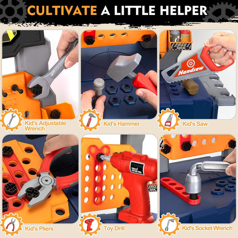 3,4,5+ Set, 3-5 Kids Tool Bench with Electric Drill and Chair, Christmas Birthday Gift for Boys Girls Age Fun Play Kids