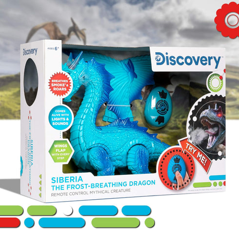 Discovery 6+ Frost-Breathing RC Dragon with Smoke Breath, Walking, Wing Flapping, Realistic Roaring Sounds| Light-Up