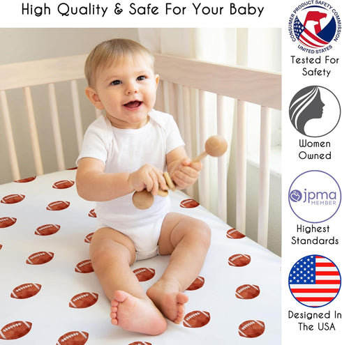 Sweet Jojo Designs Fitted Baby Crib Sheets (Football) for Boys, Infant Nursery, Toddler Room - Standard Size (Brown
