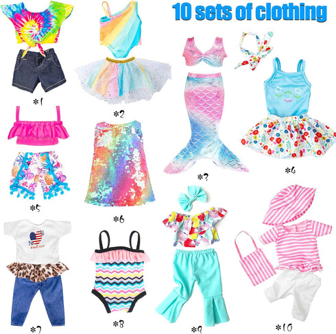 Fashion 10 Sets 18 Inch Doll Clothes and Accessories Play Set, Mermaid Shining Dress Outfits (No Doll)