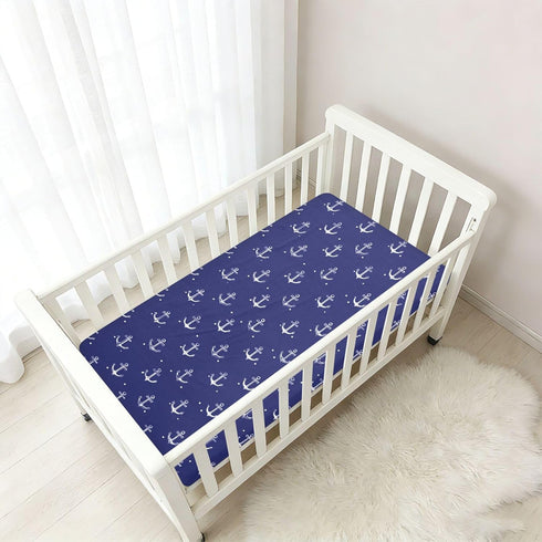 Mazeann 52" 28" 9" White Boat Anchors Crib Sheets Soft Breathable Fitted Cotton Baby Crib Sheets Mattress Cover