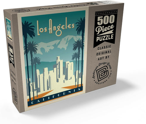 MyPuzzle Los Angeles Skyline, Vintage Poster - Premium 500 Piece Jigsaw Puzzle for Adults