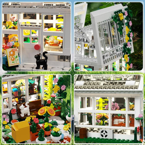 Set 8-12 Flower House Building Mini with LED, City Street View Greenhouse Building Blocks Toy, Valentine Xmas Gift
