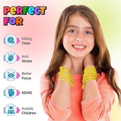 UpBrands 12 Pack YELLOW 7-Inch Zipper Bracelets - Fidget Party Favors for Kids, Bulk Anxiety Bracelets