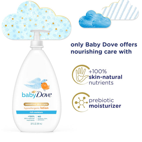 Baby Dove Sensitive Skin Care Body Lotion, 20 fl oz, Rich Moisture with 24-Hour Moisturizer