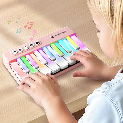 iPlay, iLearn Kids Mini Piano Toy W/Rainbow Lights, Toddler Pocket Travel Piano