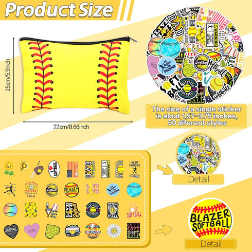 90Pcs Softball Party Favors, Bulk Softball Gifts for Team, Plastic Tumbler with Lid and Straw, Hair Ties, Keychain,