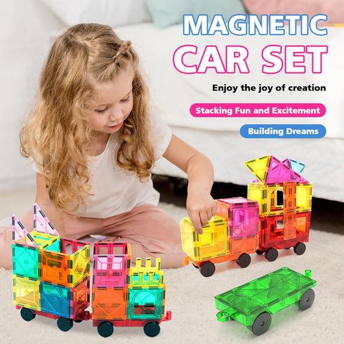 Set, 4 4-8 3-5 3+ Magnetic Tiles Cars Construction PCS Magnet Cars Magnetic Building Blocks Toy for Kids Ages Magnet