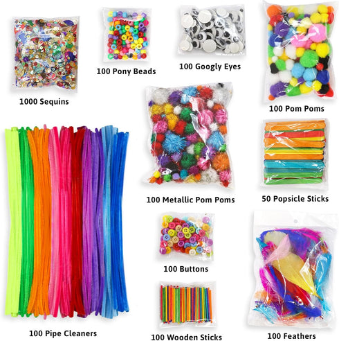 Set 1850Pcs Treasure Cove Arts and Crafts Supplies for Kids Craft Supplies Materials Kit DIY School Craft Kit Toddler