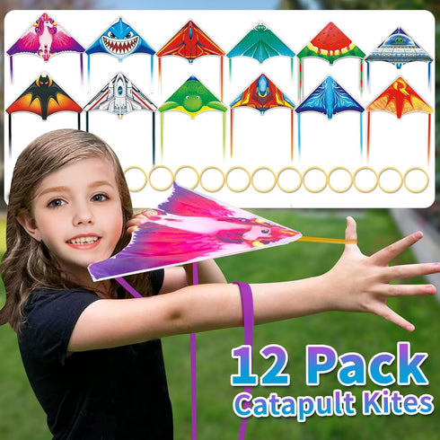 12 Pack 3-8+ Hymaz Mini Catapult Kites for Kids, Flying Glider Plane Toys for Years Boys Girls Gifts- Finger Launcher