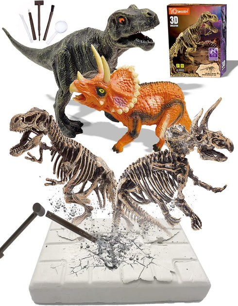 Dinosaur Fossil Dig Kit, Dino Excavation Kits for Kids, Educational Science Kits with 3D Skeleton Puzzles