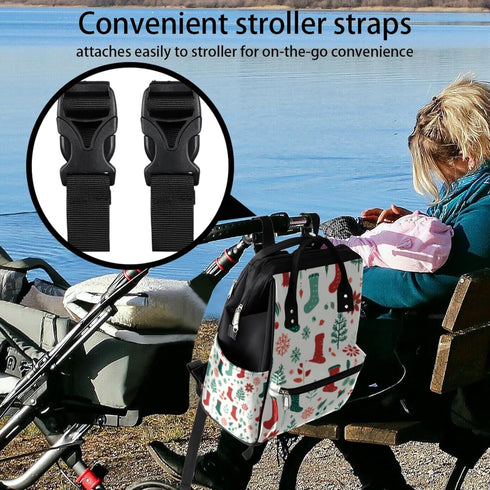 Hsnar Backpack Christmas Stockings Waterproof Diaper Bag Large Capacity Baby Bag with Stroller Straps, Multi-Pocket