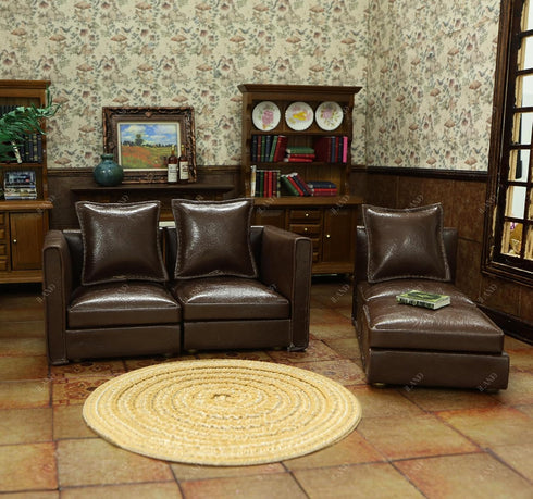 Set 1/12 iLAND Dollhouse Furniture Miniature Sectional Couch for Doll House Dcor Fit Scale Accessories, Modern Brown