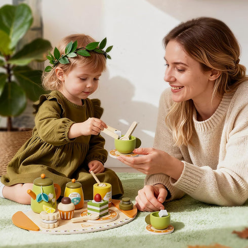 Sets 3-5, Set Wooden Tea for Toddlers Pretend Play Tea Party for Girls & Boys, Kids Birthday Gift