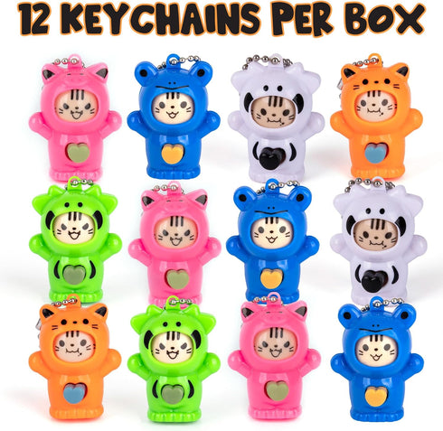 ArtCreativity Face Changing Animal Keychains for Kids, Set of 12 with 4 Different Expressions