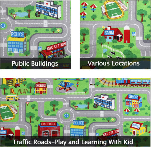 6.6' 5' Capslpad Kids Educational Play Rug - x Traffic Road Car Mat Learning Play Game Area Rug for Playroom, Living