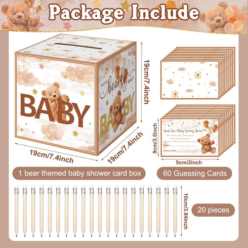 82 Pcs Baby Shower Games, Guess How Many Bears with Game Box, Baby Bottle, Guessing Cards, and Pencils for Gender Reveal