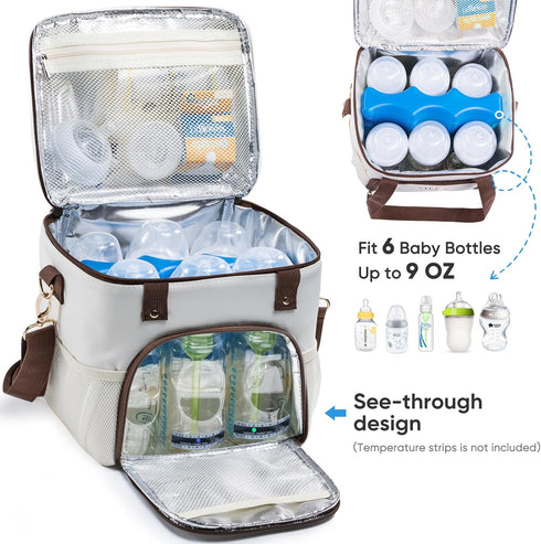 Pack 4 4oz-9oz Mam Breastmilk Cooler Bag with Ice for Bottles - See-through Breast Pump Bag for Baby Bottles