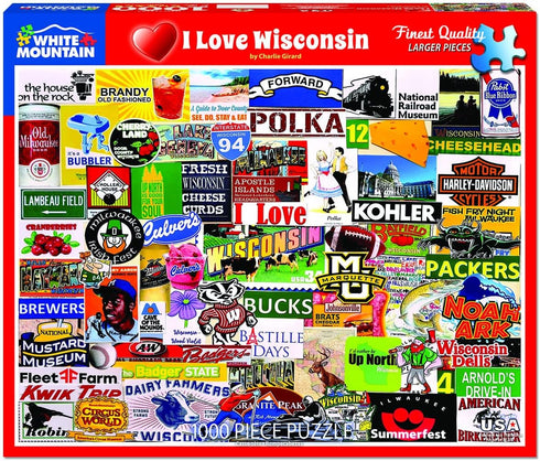 White Mountain Puzzles I Love Wisconsin, 1000 Piece Jigsaw Puzzle