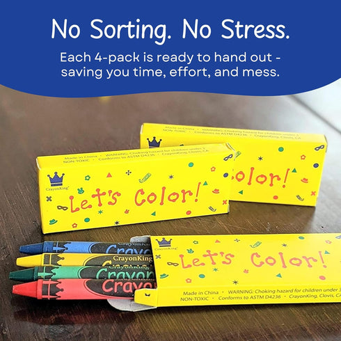 25 Sets 4-Packs (100 CrayonKing of Bulk Crayons) Boxed for Easy Storage & Gifting School Teachers & Kids Coloring