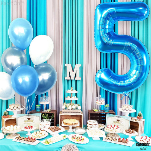KatchOn Giant Blue Number 5 Balloon, 40 Inch, 5th Birthday Decorations for Boys, Shark Theme