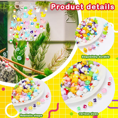 Deekin 100 Pcs Mini Resin Ducks, Tiny Mushrooms Miniature Duck Figures for DIY Craft Micro Landscape Decoration