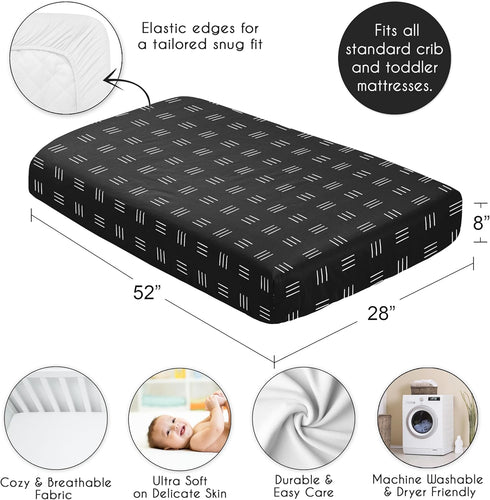 Sweet Jojo Designs Fitted Baby Crib Sheets (Black and White Boho Mudcloth) for Boys or Girls, Infant Nursery, Toddler