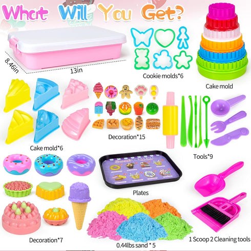 2.2lb Sands,56 3 4 5 6 7 8 Ice Cream Sensory Bin for Girls Kids,Play Sand Art Kit with Color Magic pcs Cake Molds Tools