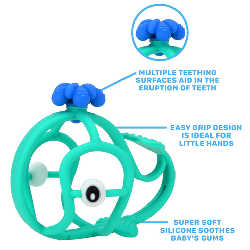Nuby Chewy Chums All Silicone Soothing Teether, Whale for 3M+