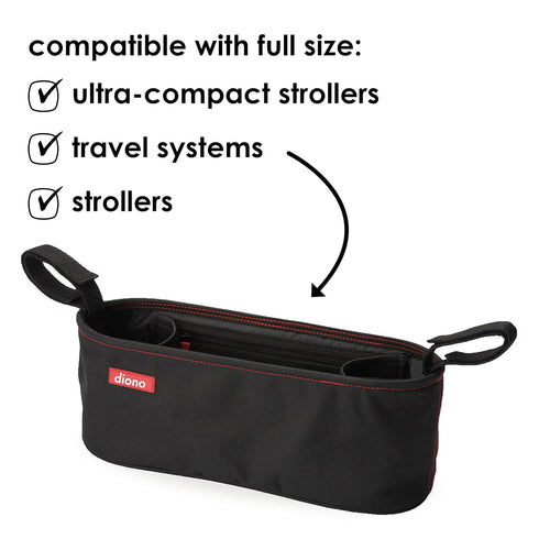 Diono Buggy Buddy Universal Stroller Organizer, Black, with Cup Holders and Zippered Pockets