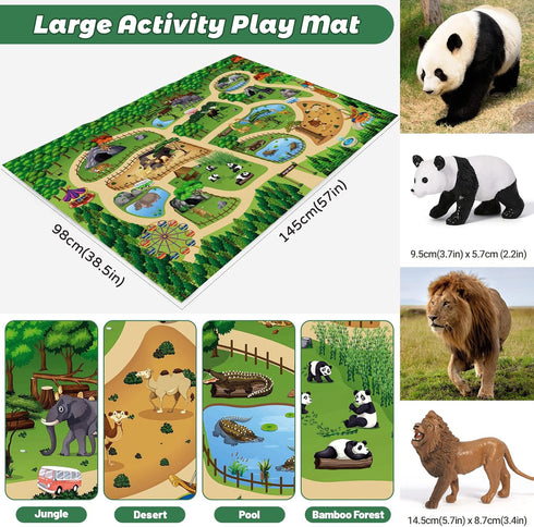 57x38.5Jumbo Mat,12PCS Playset FRUSE Safari Animals Figures Toys w/ Play Realistic Jungle Wild Zoo Animals Figurines