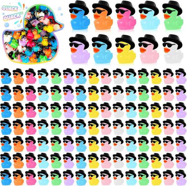 200 Pcs Mini Resin Cowboy Ducks with Sunglasses, Tiny Colorful Duck Figures for Micro Garden, Cake Topper Decor