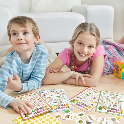 24 ceiba tree Spanish Bingo Game for Players Bilingual Vocabulary Bingo Board Game Cards Educational Toys for Words