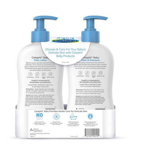 Cetaphil Baby Wash & Shampoo Plus Body Lotion, Healthy Skin Essentials for Delicate, Sensitive Skin, 2-Pack, White