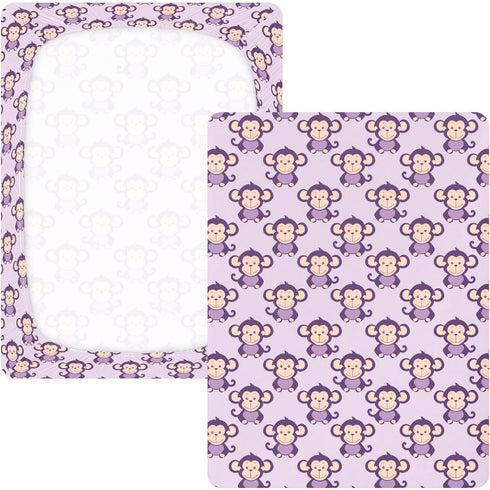miaozhen 1 Pack 52x28 Cotton Baby Crib Sheets for Boys Girls Ultra Soft Violet Animal Monkey Toddler Bed Sheets