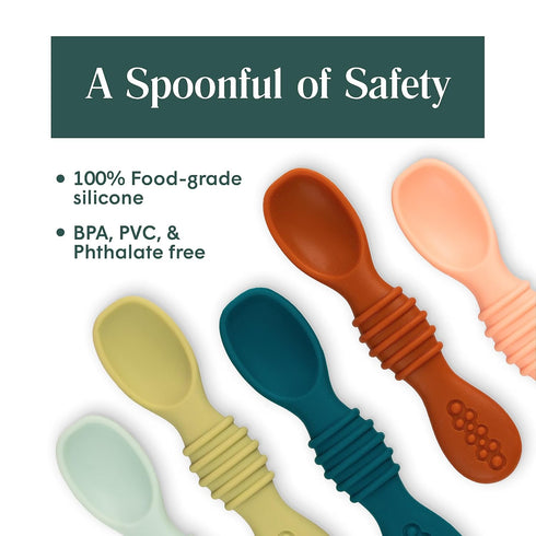 (6 Pack)- 6 Simka Rose Silicone Baby Spoons Self Feeding First Stage Infant Spoons for Babies & Toddlers- Baby Led